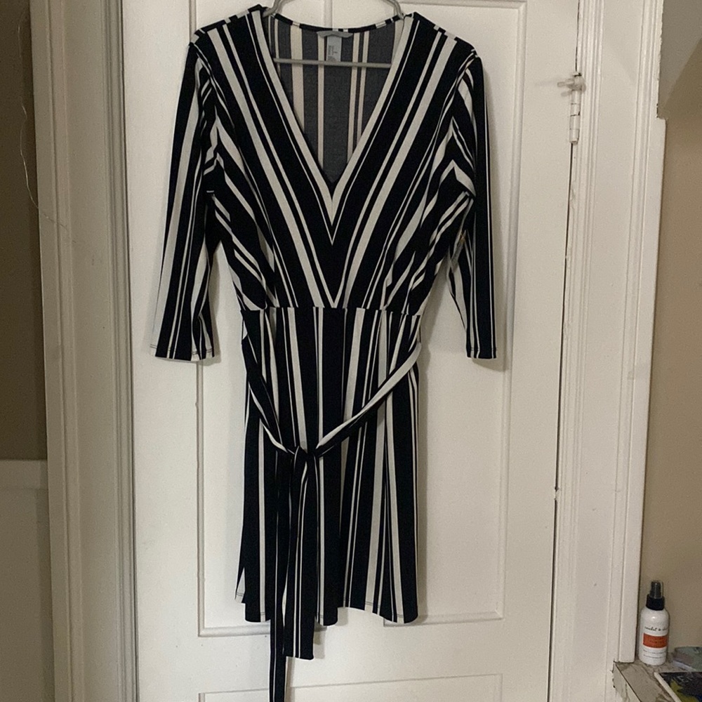 H&M black and white striped dress